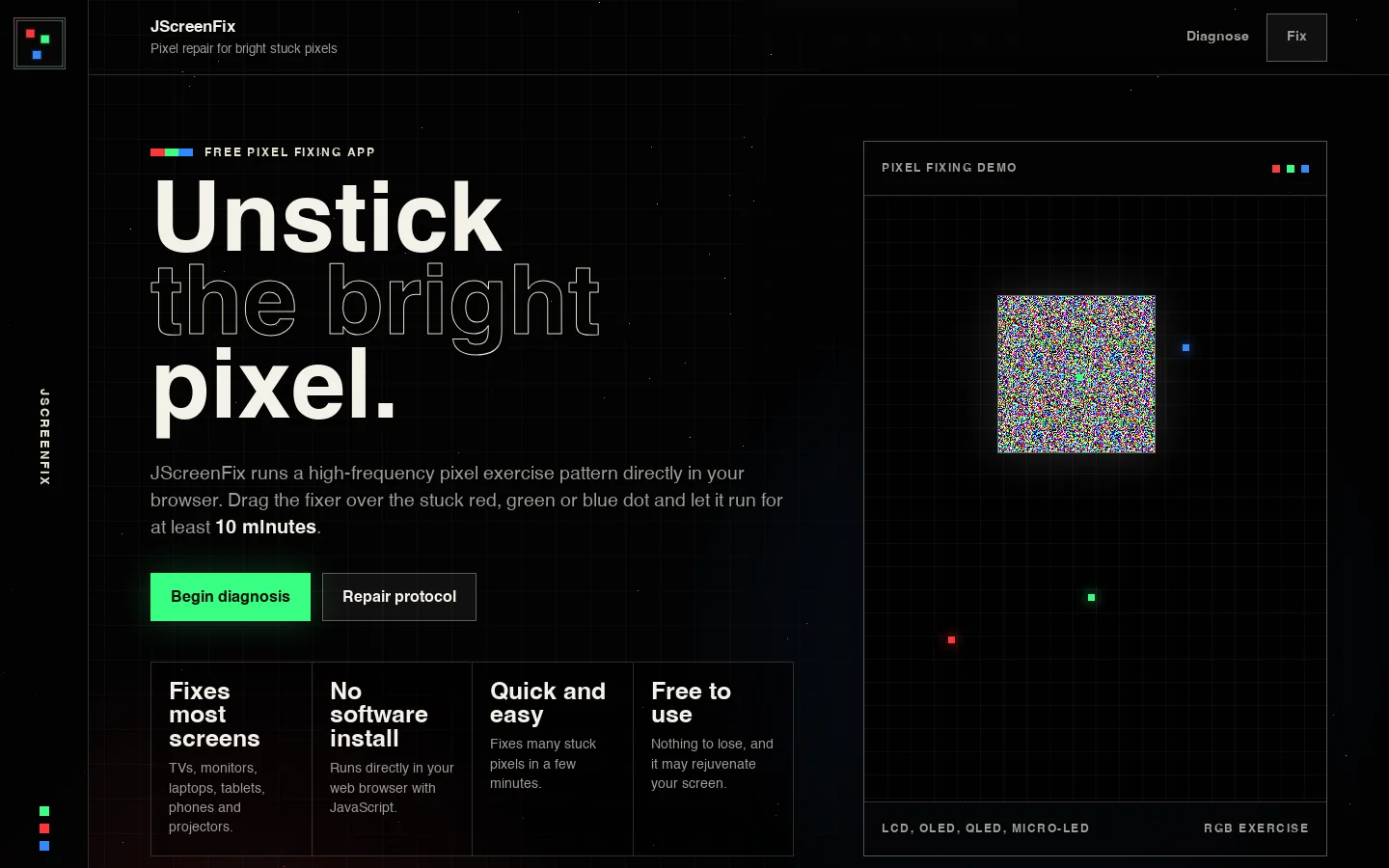 JScreenFix Homepage screenshot