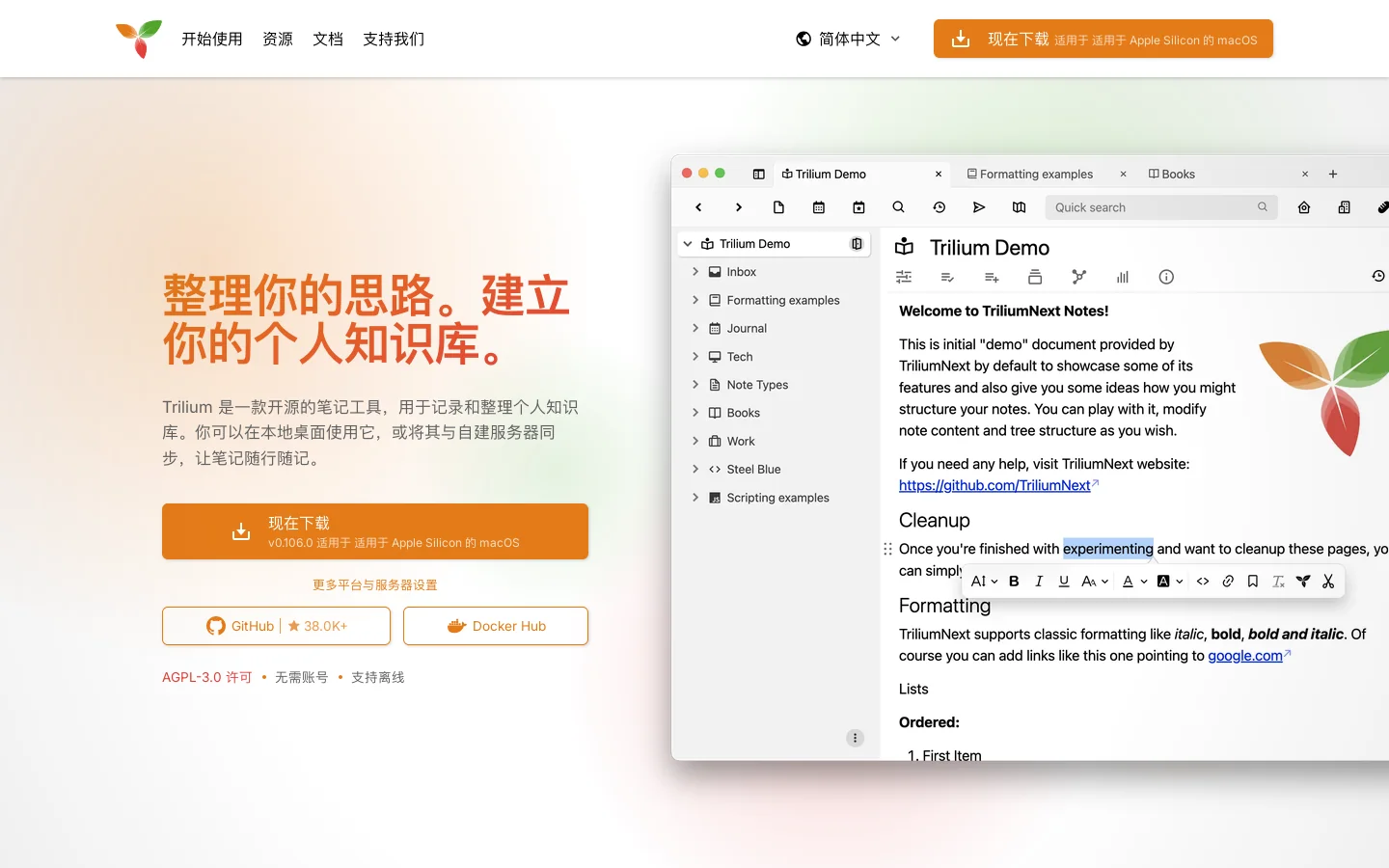 Trilium Notes Homepage screenshot