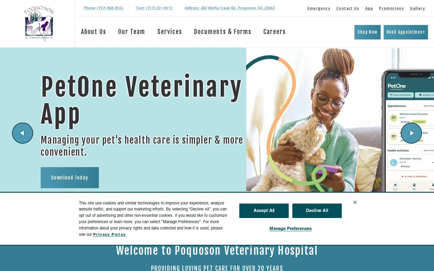 Poquoson Veterinary Hospital Homepage screenshot