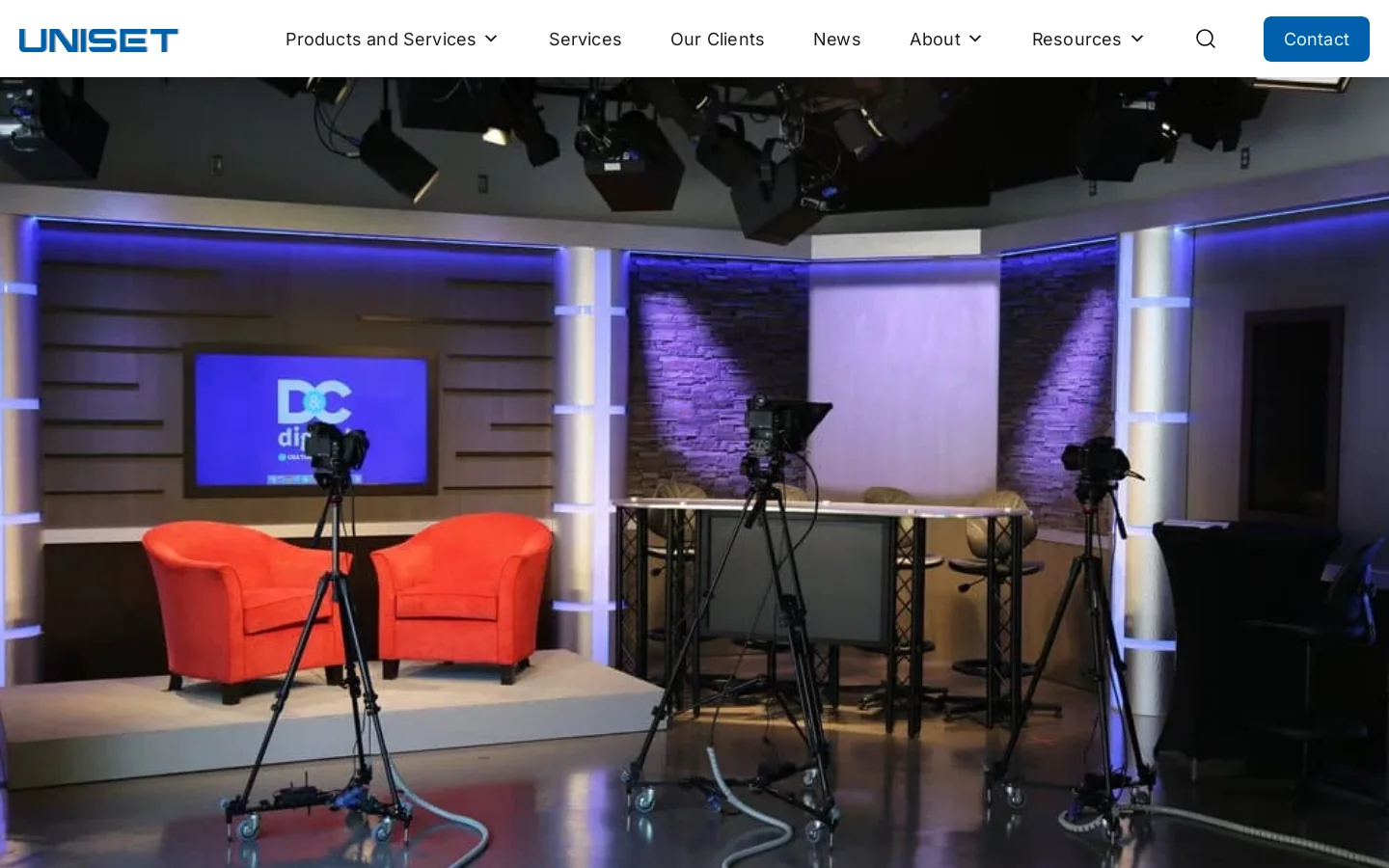 Modular TV Studio Sets & Broadcast News Desks | UNISET Homepage screenshot