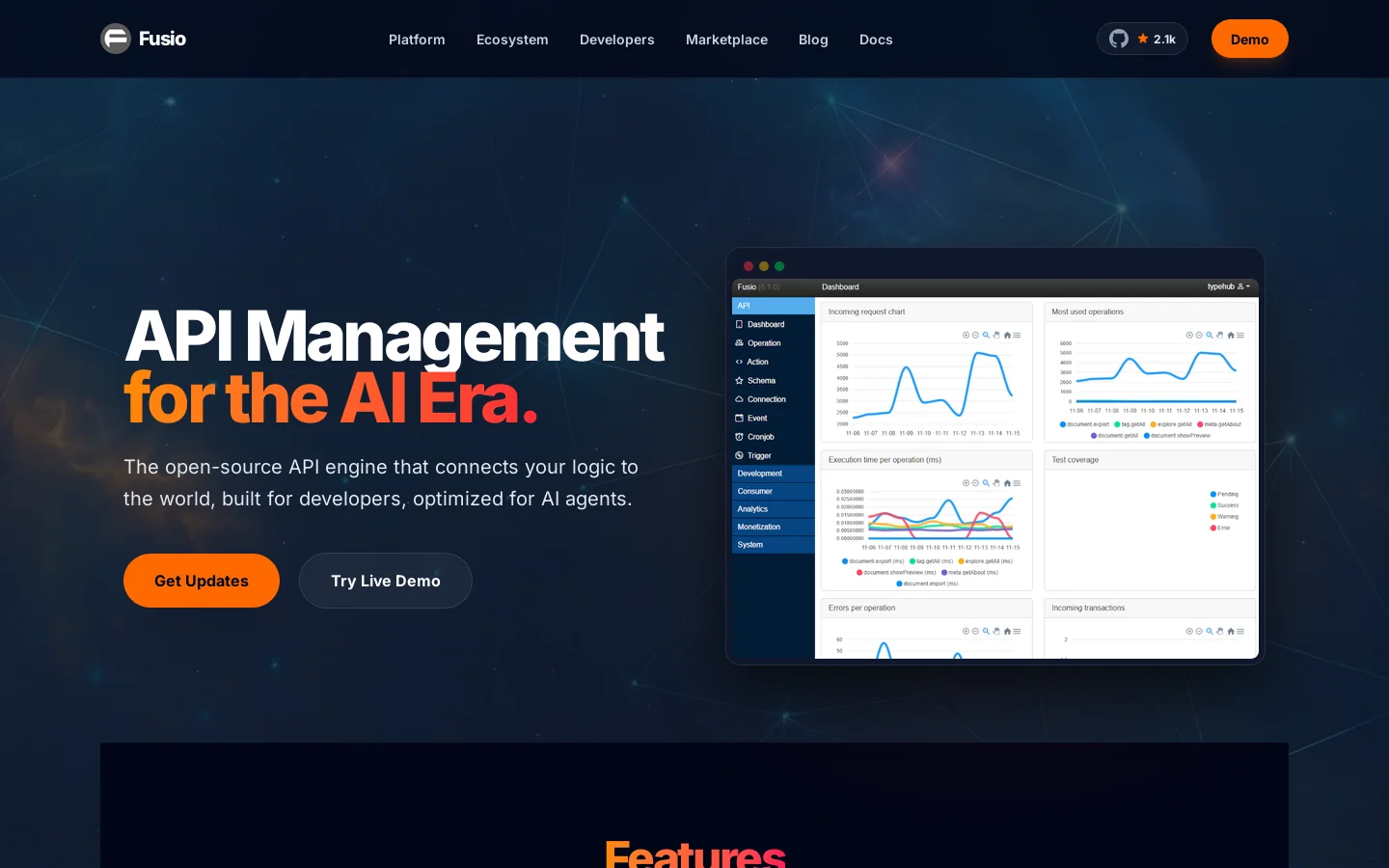 Open Source API & AI Management Platform Homepage screenshot