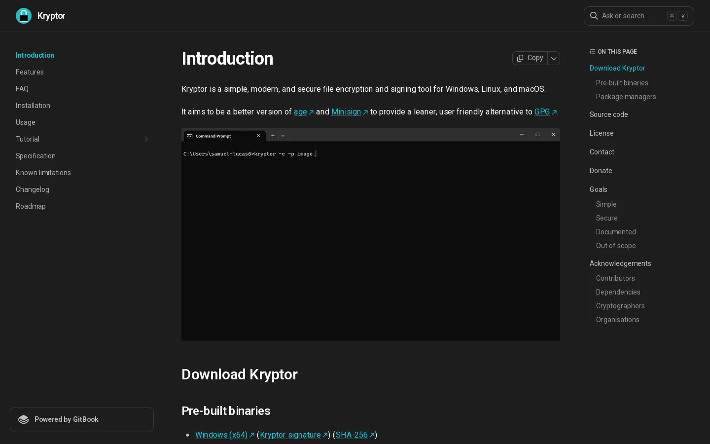 Kryptor Homepage screenshot