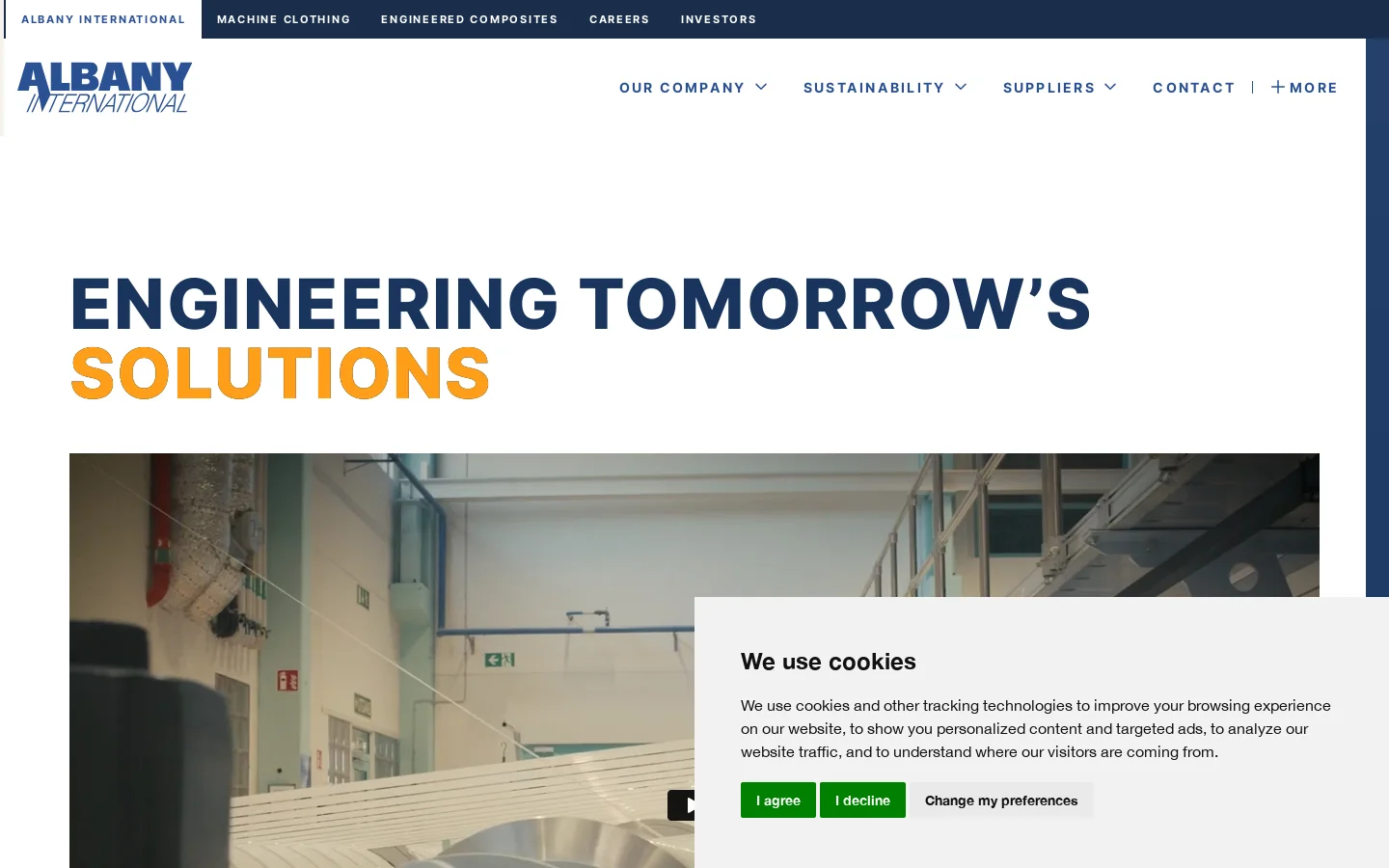 Albany International: Innovating Materials Science Homepage screenshot