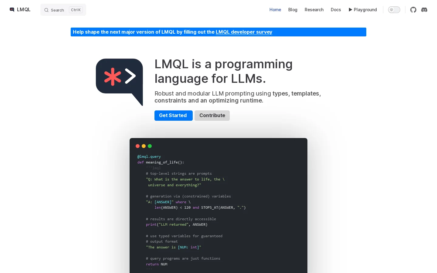 LMQL Homepage screenshot