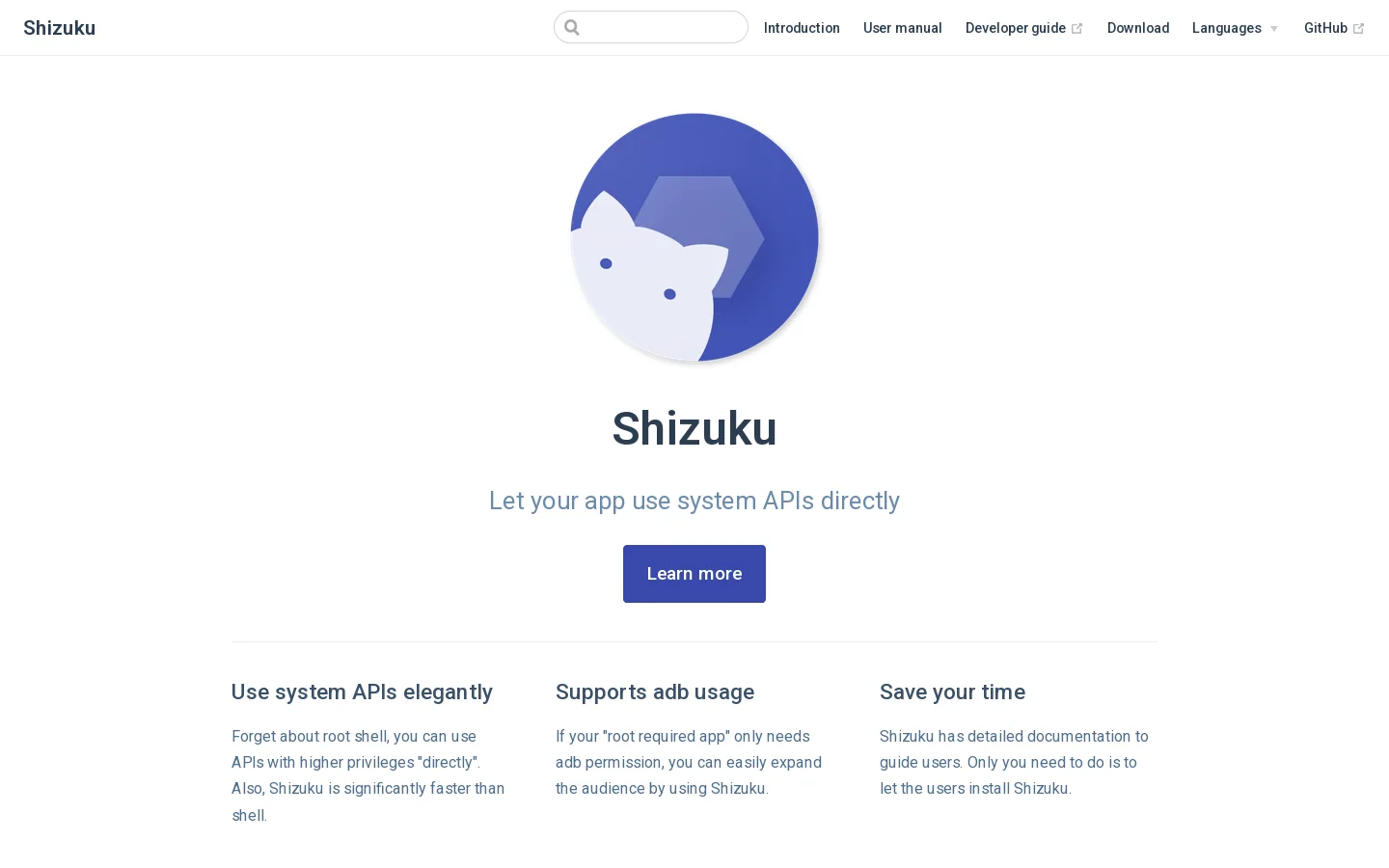 Shizuku Homepage screenshot