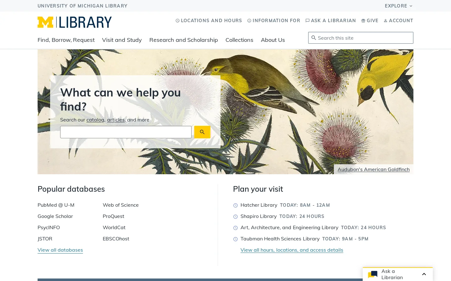 University of Michigan Library Homepage screenshot