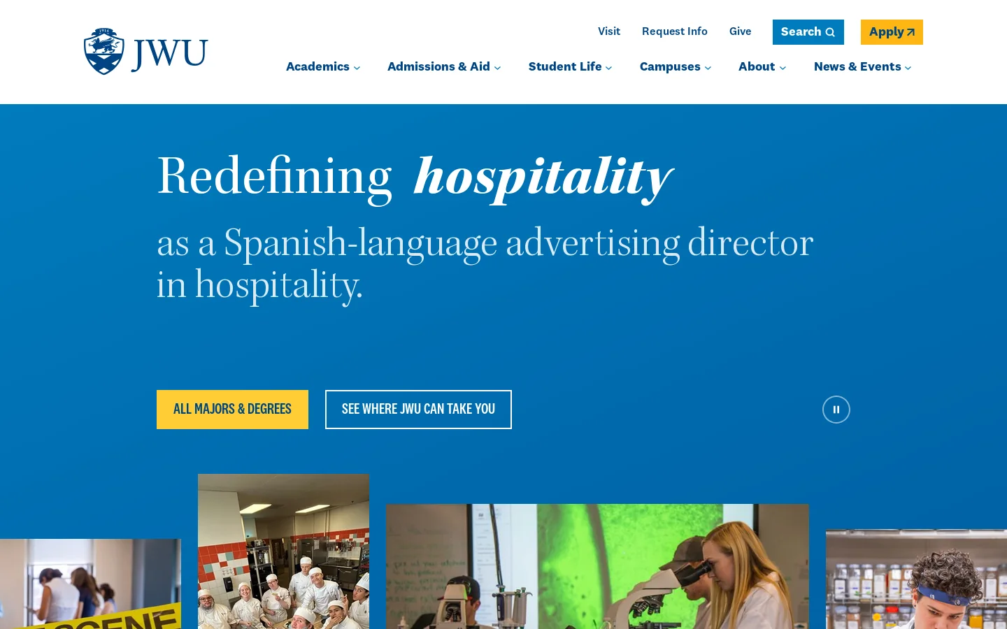 Johnson & Wales University Homepage screenshot