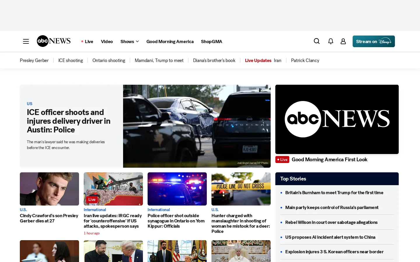 ABC News Homepage screenshot