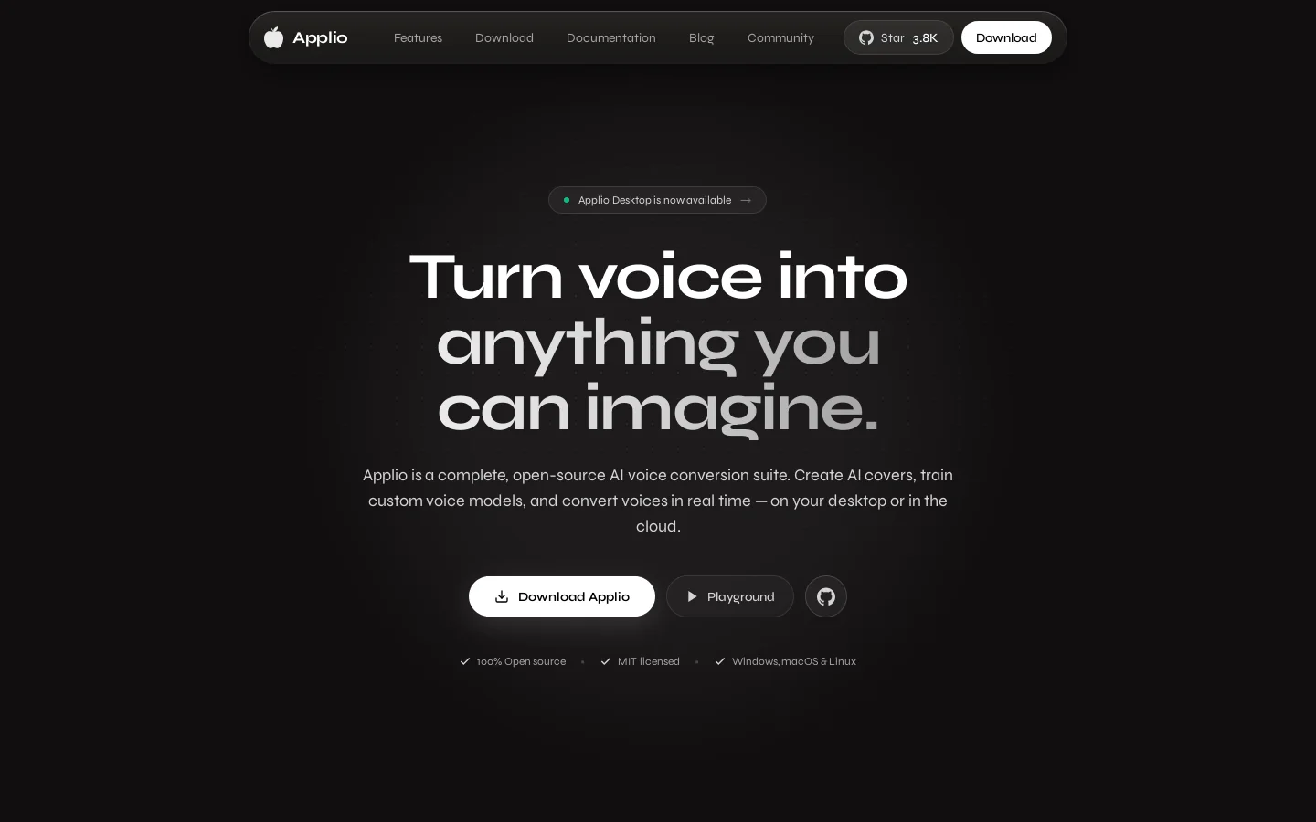 Applio Homepage screenshot