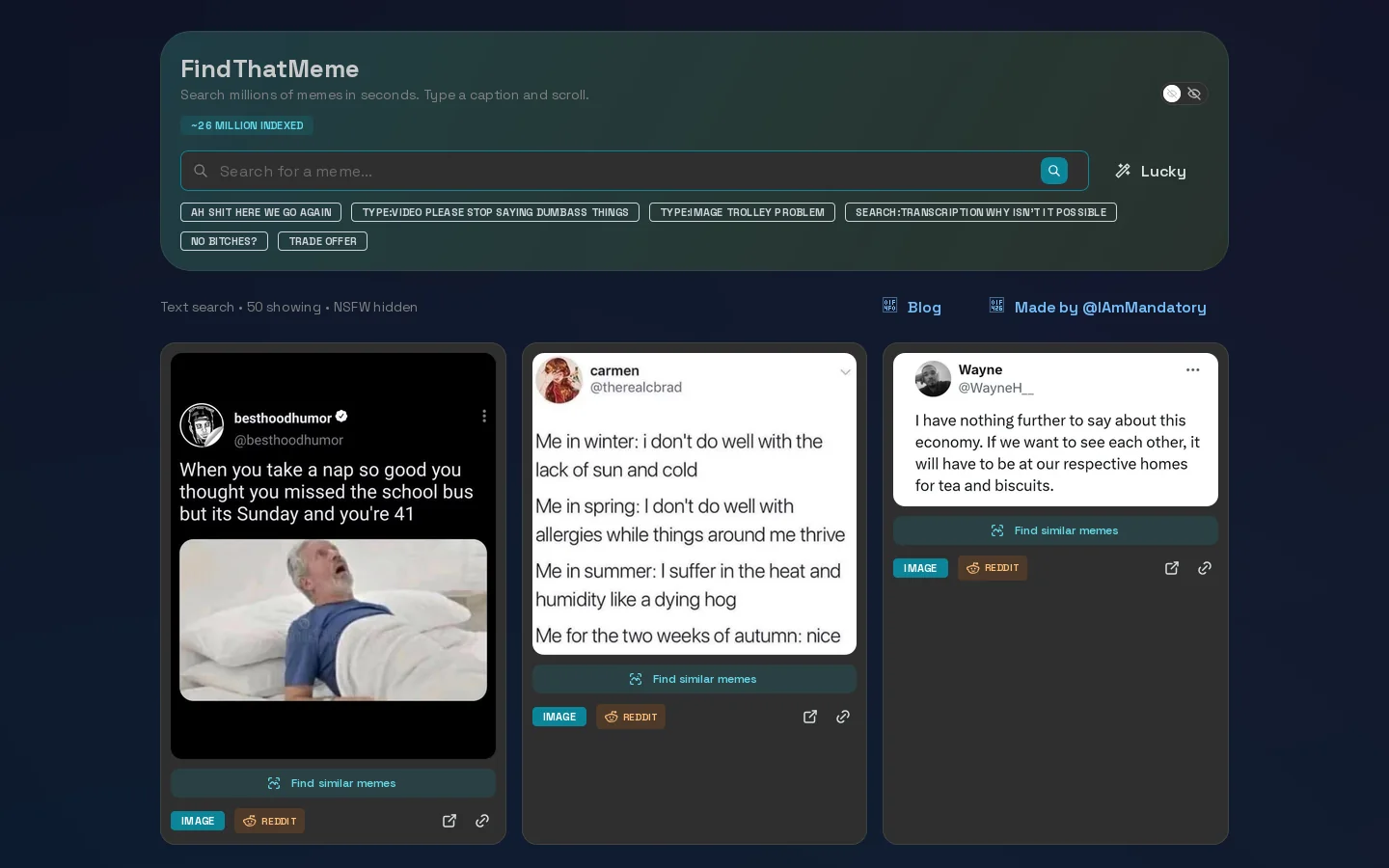 FindThatMeme Homepage screenshot