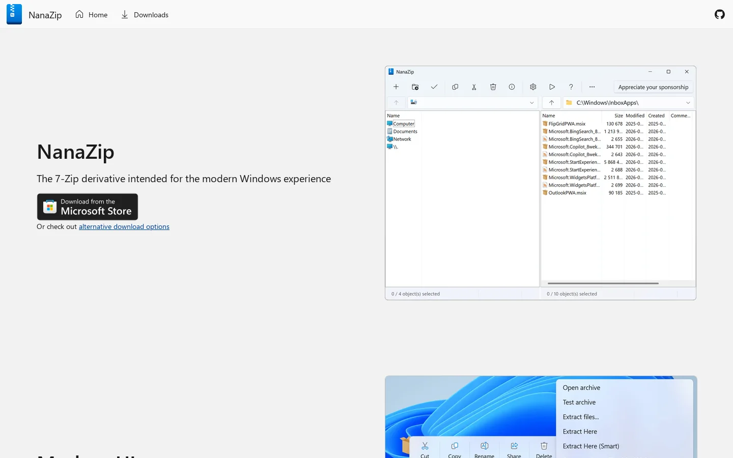 NanaZip Homepage screenshot