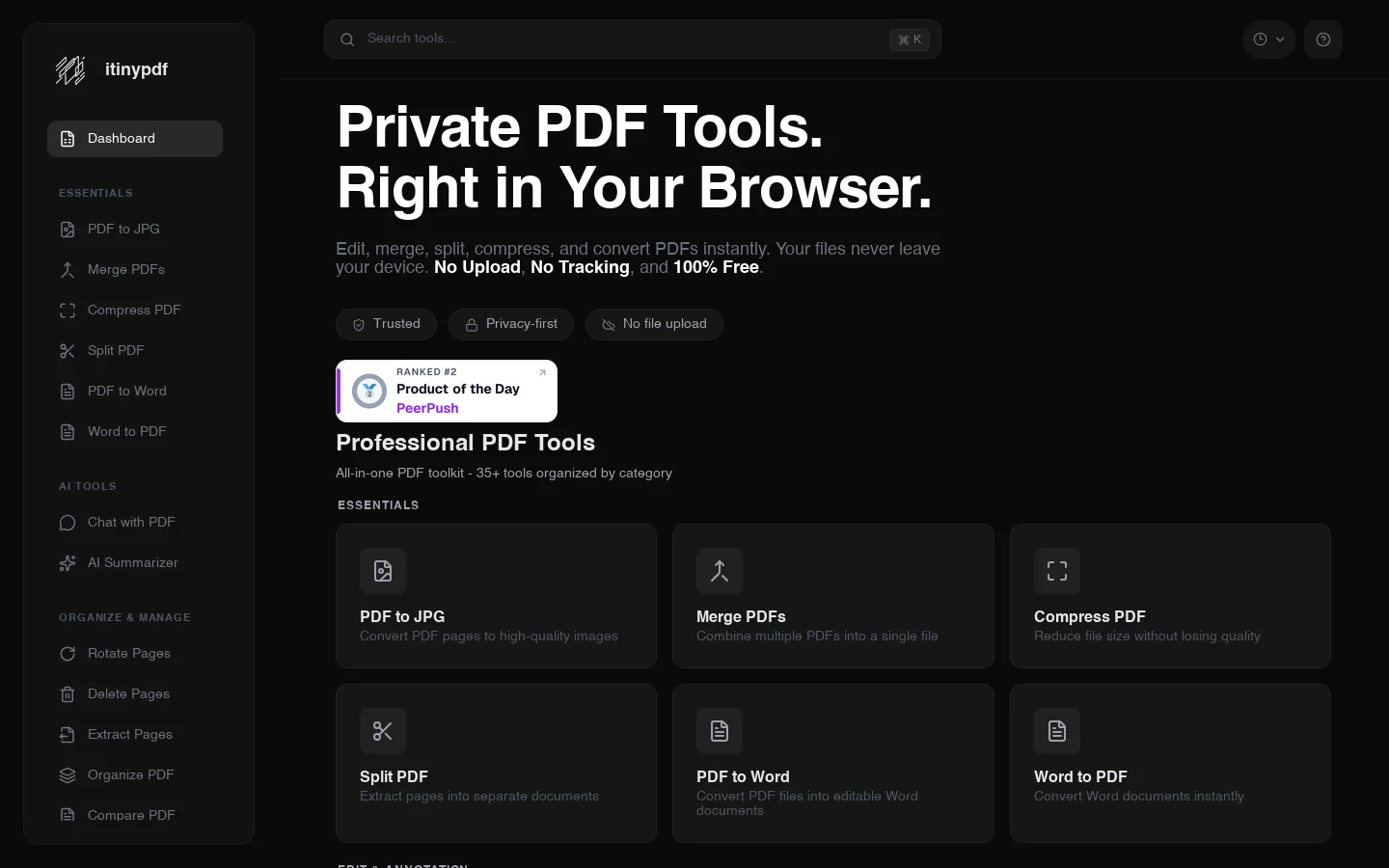itinypdf Homepage screenshot