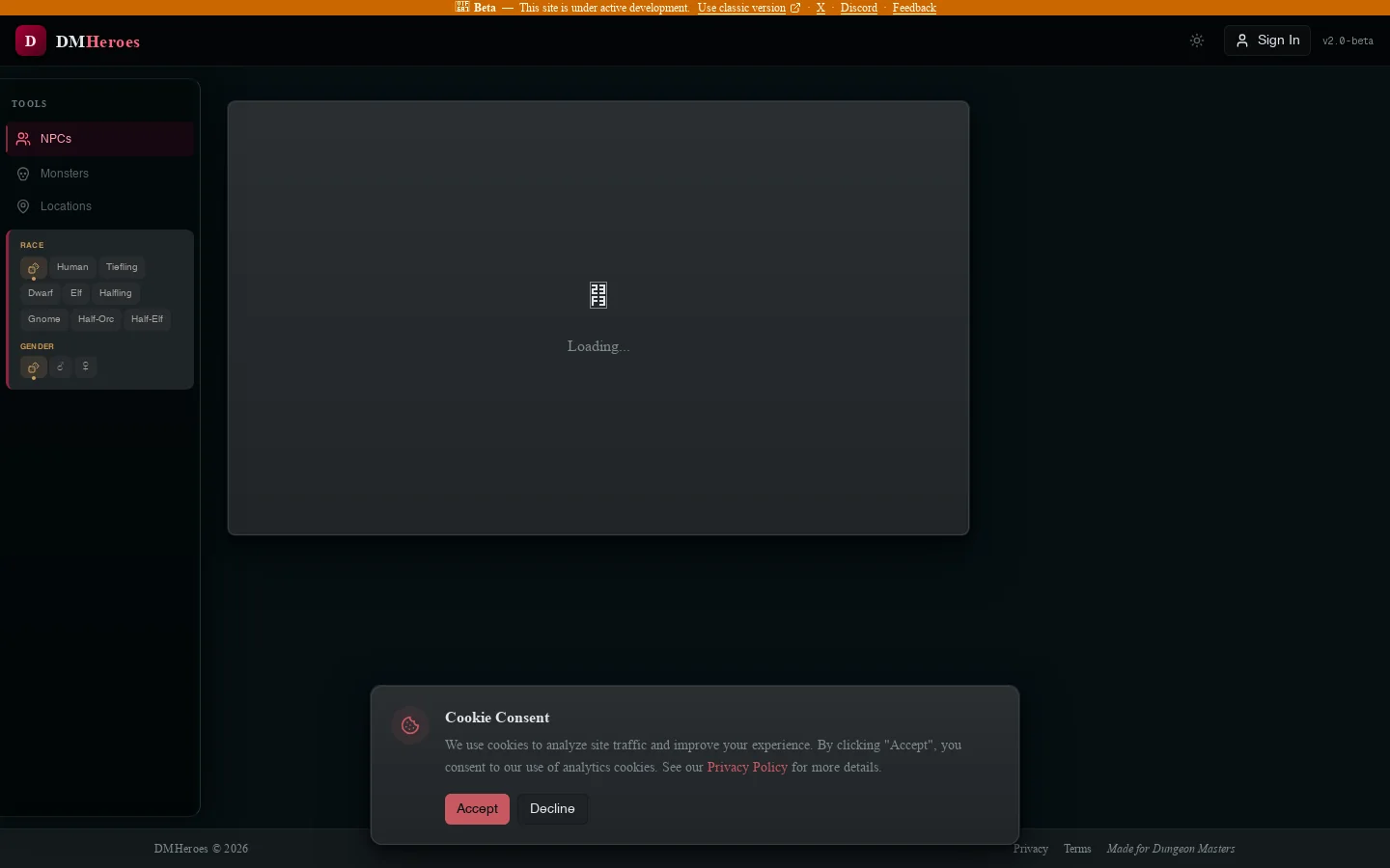 DMHeroes Homepage screenshot