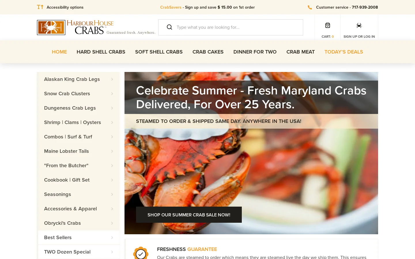 Online Seafood Retailer | Overnight Nationwide Shipping - Harbour House Crabs Homepage screenshot
