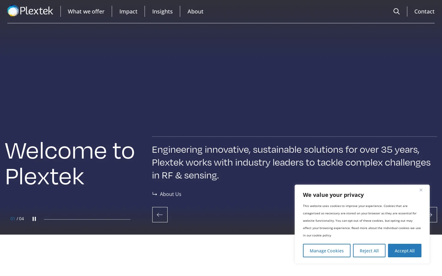 Plextek Engineering & Consulting Homepage screenshot