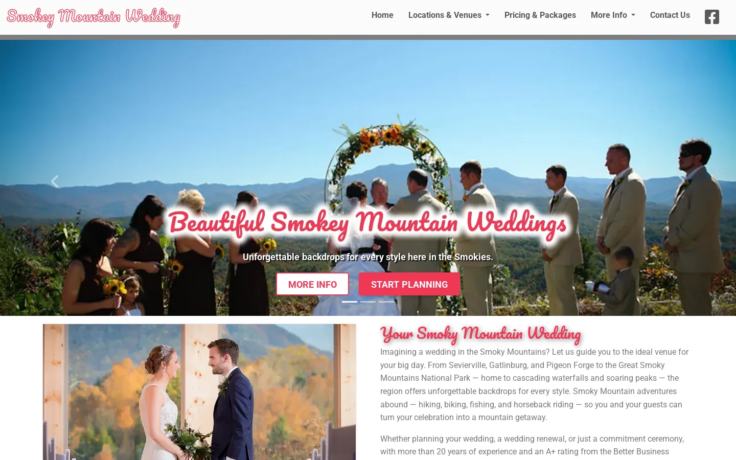 Smokey Mountain Wedding Homepage screenshot