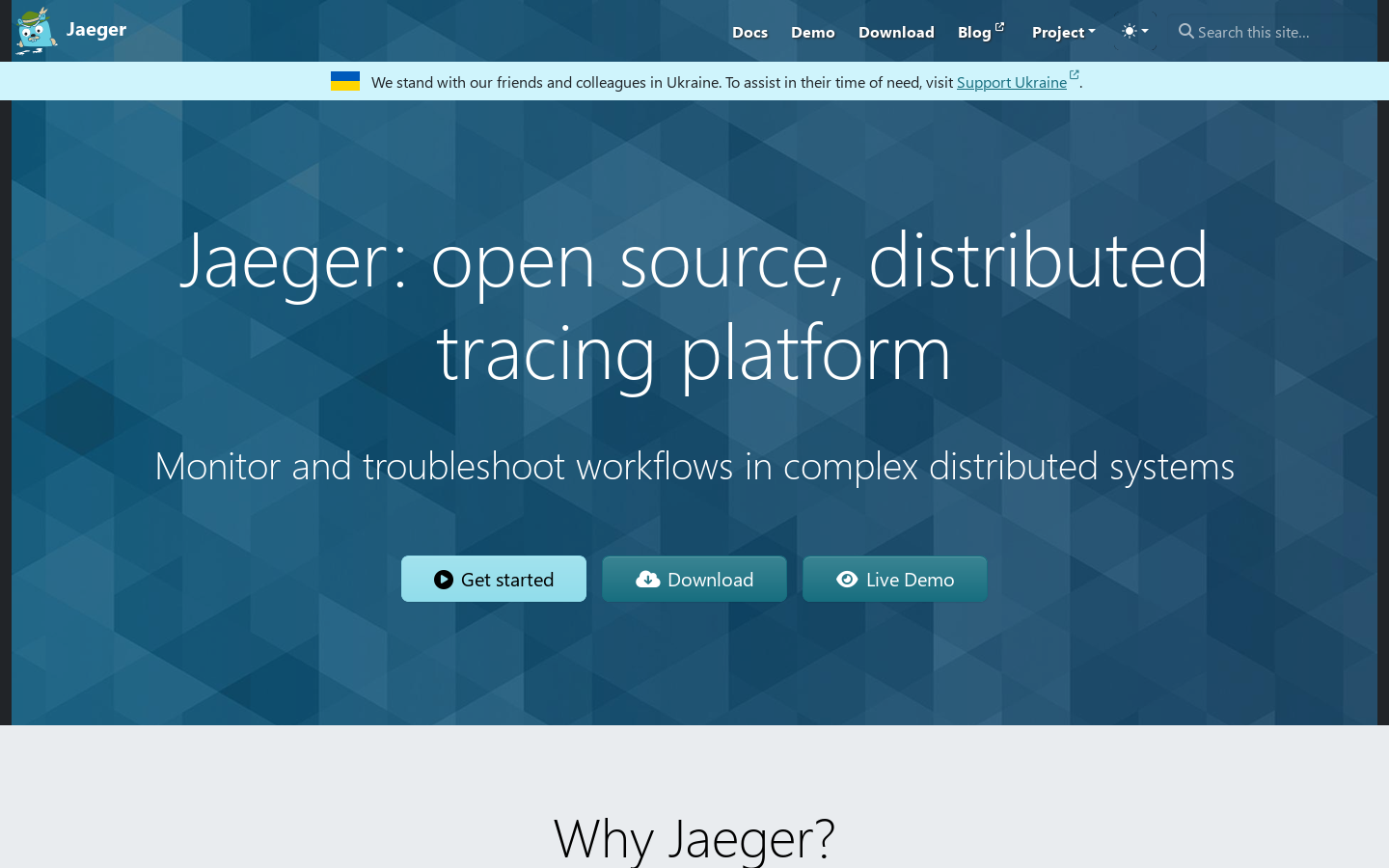 Jaeger Homepage screenshot