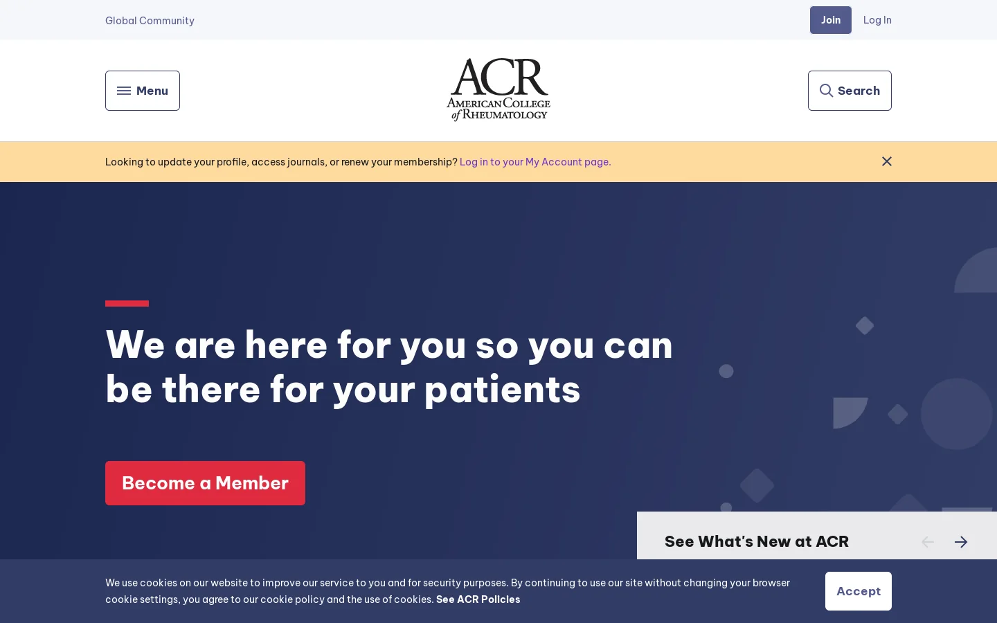 American College of Rheumatology Homepage screenshot