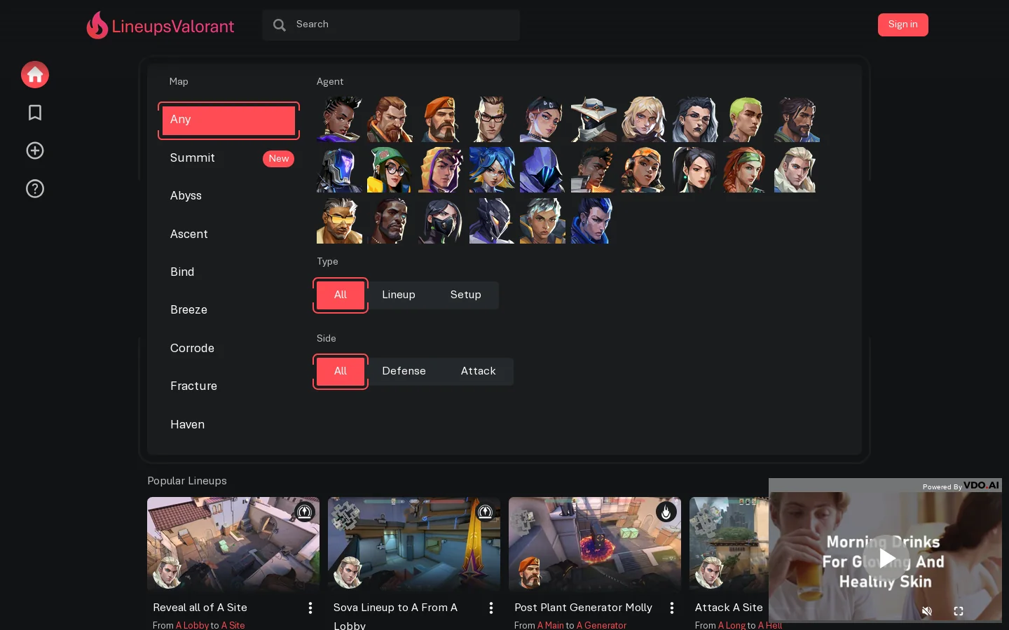 LineupsValorant Homepage screenshot