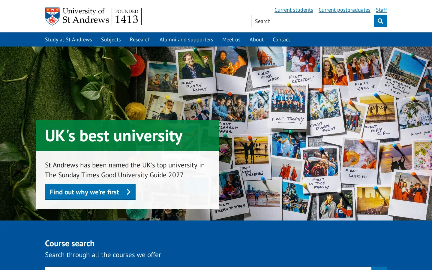 University of St Andrews - Scotland's first university, founded 1413 Homepage screenshot