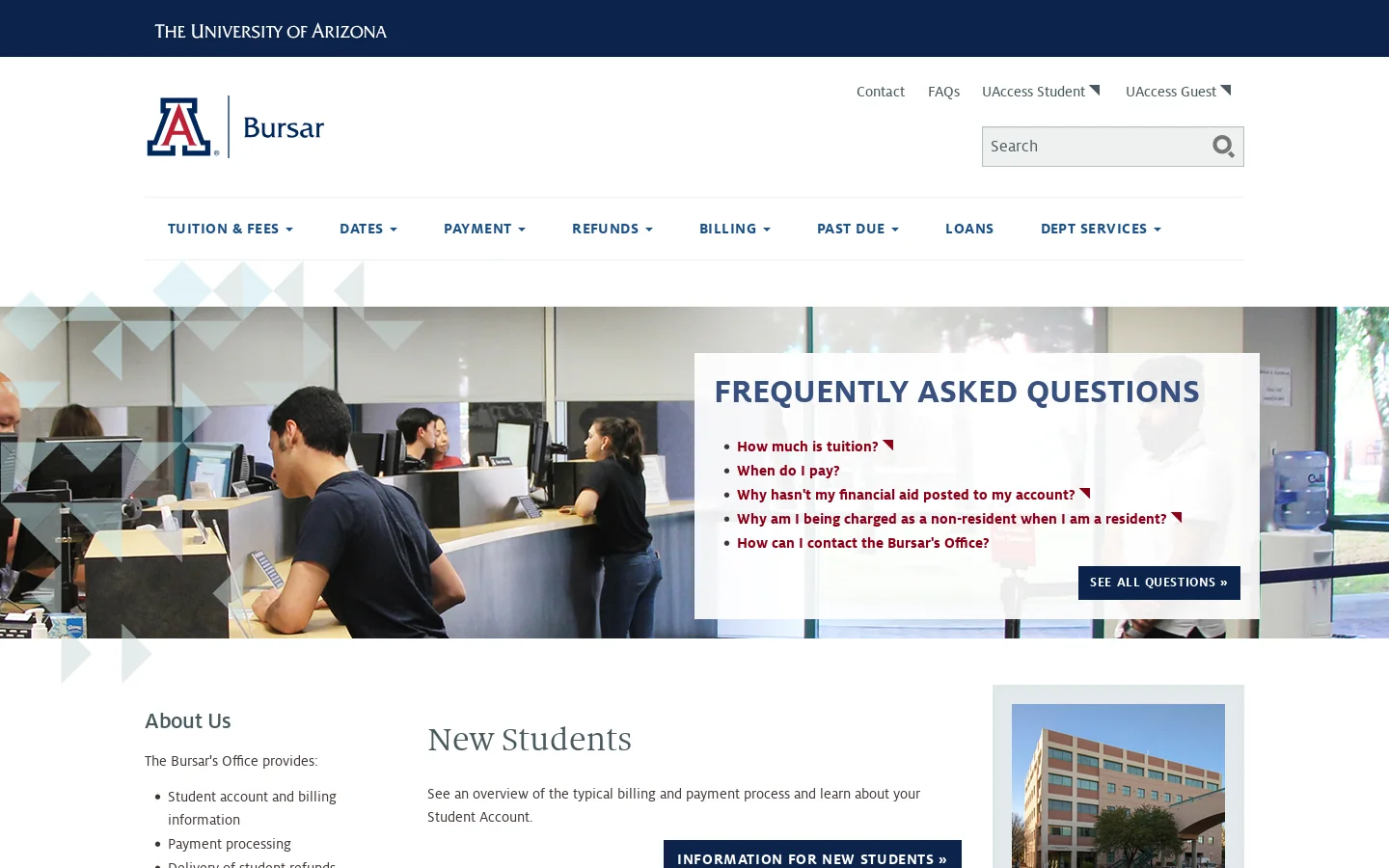 Bursar Homepage screenshot