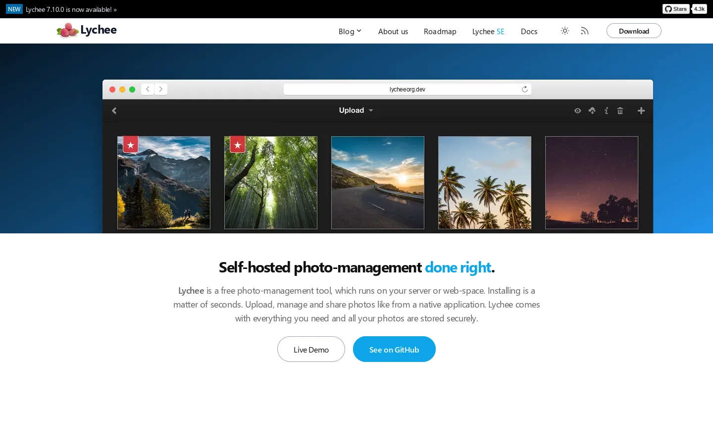 LycheeOrg Homepage screenshot