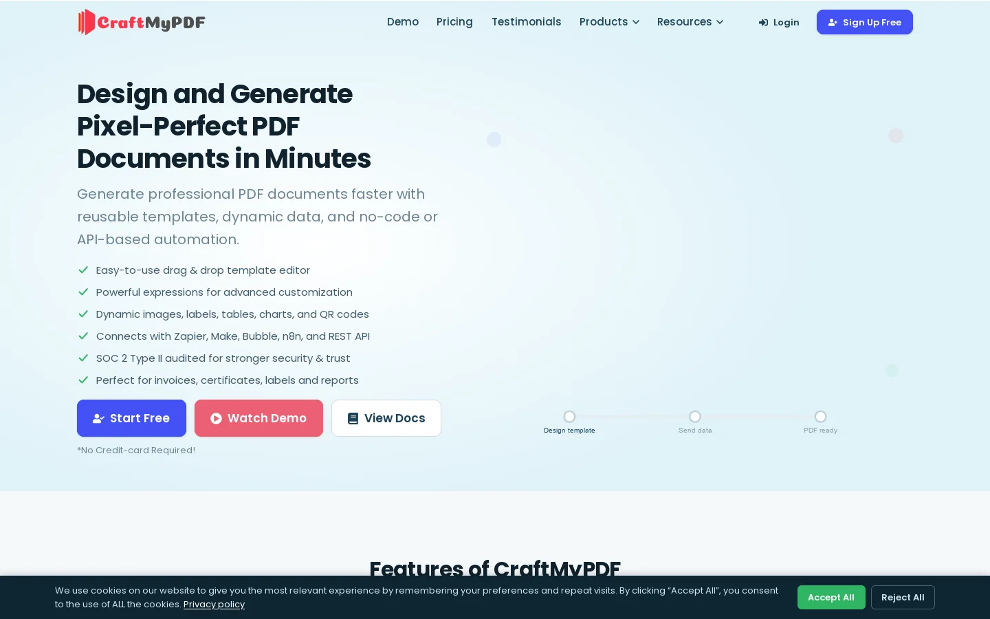 CraftMyPDF.com Homepage screenshot