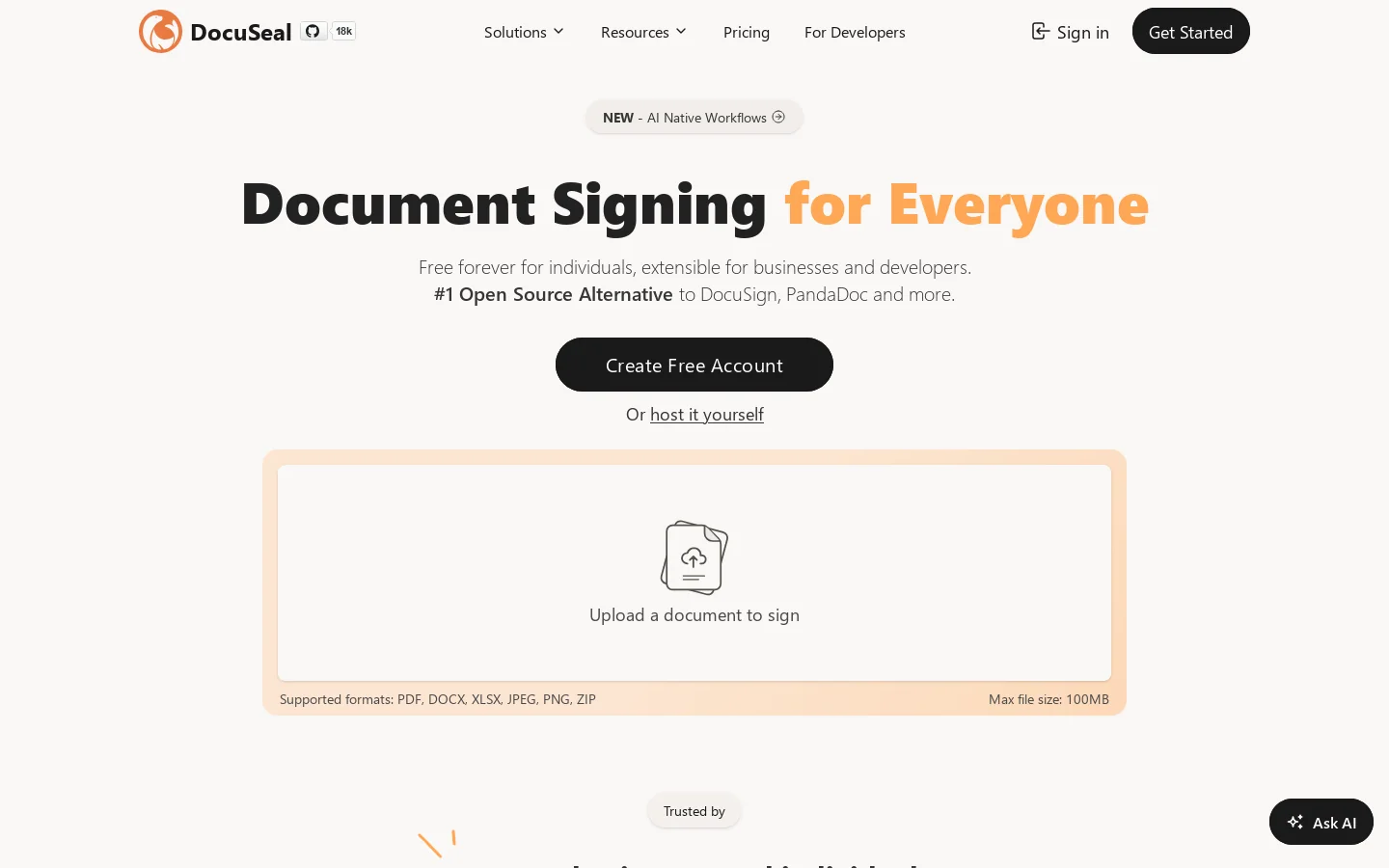 DocuSeal Homepage screenshot