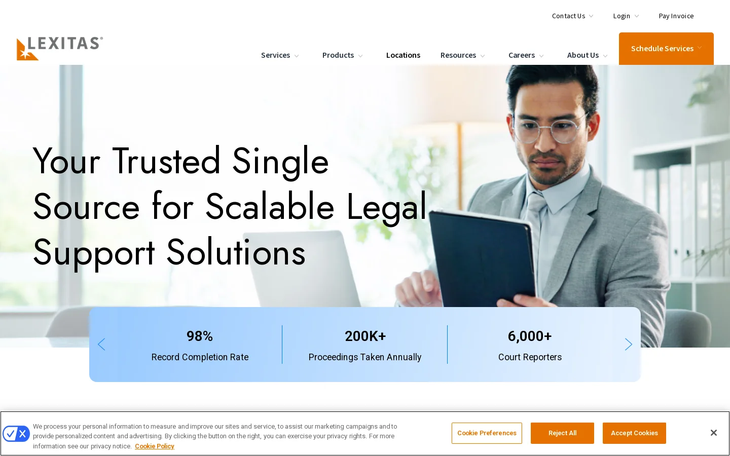 Lexitas: Court Reporting, Medical Records, Process Serving Homepage screenshot