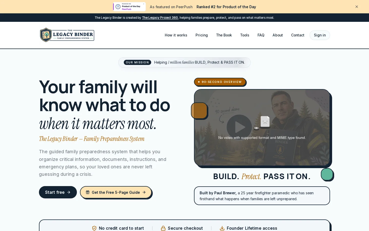 The Legacy Binder Homepage screenshot