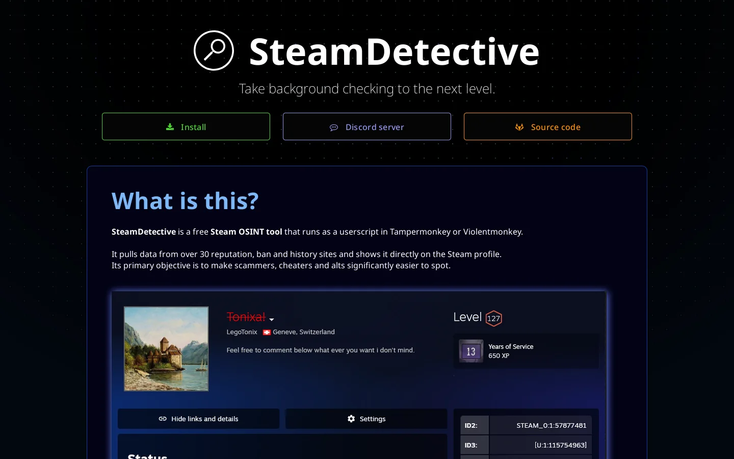 SteamDetective Homepage screenshot