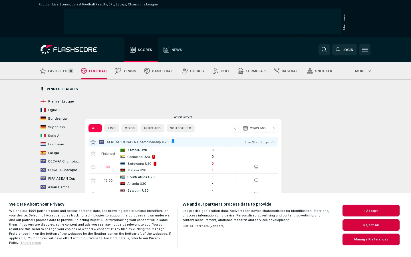Flashscore.com Homepage screenshot