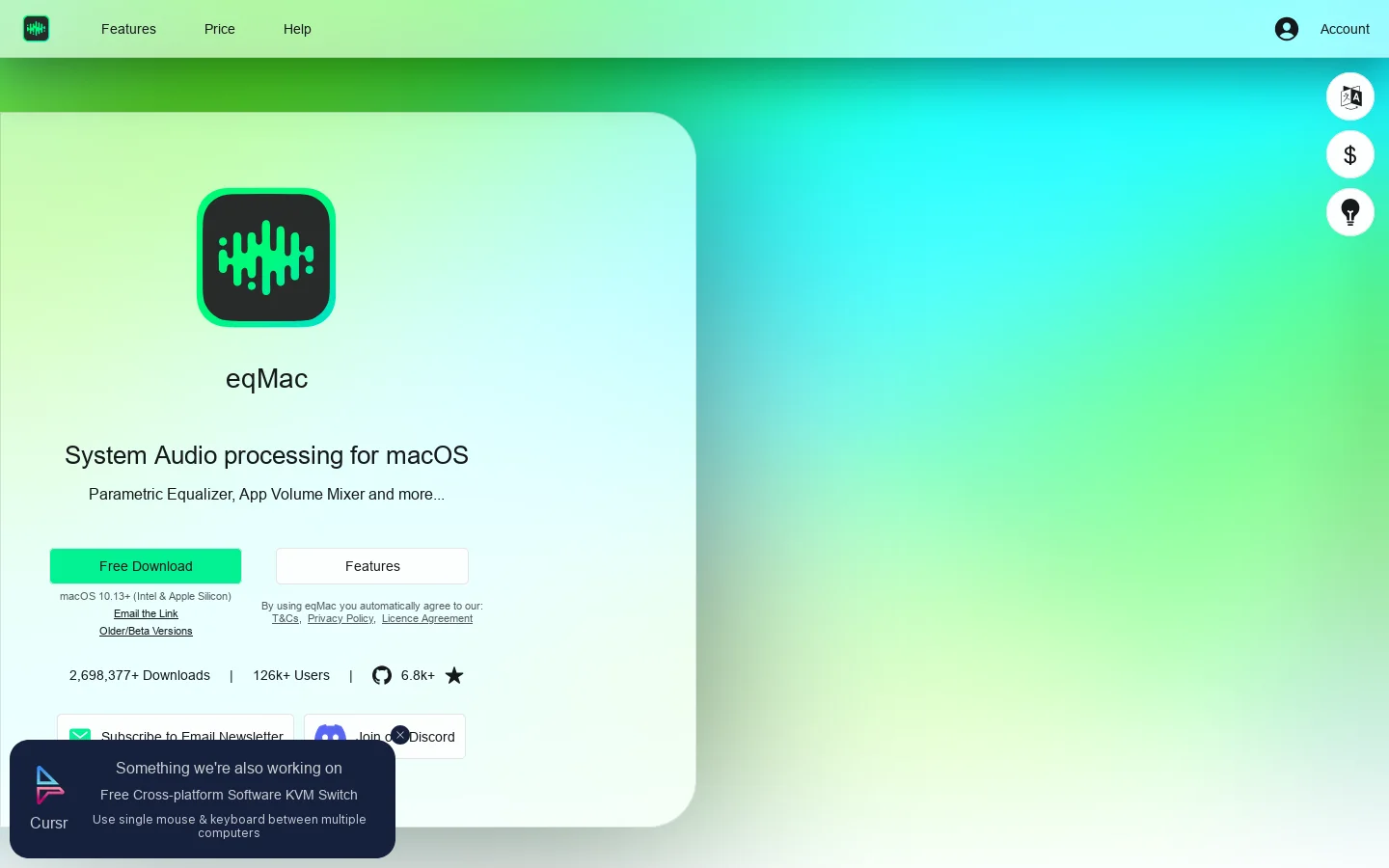 eqMac Homepage screenshot