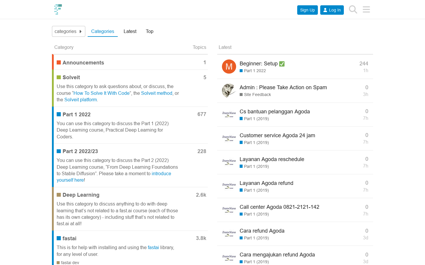fast.ai Course Forums Homepage screenshot