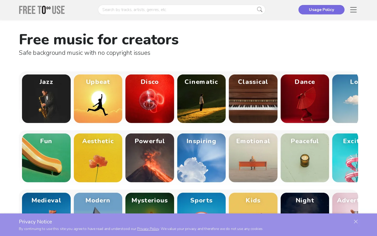 Free To Use Homepage screenshot