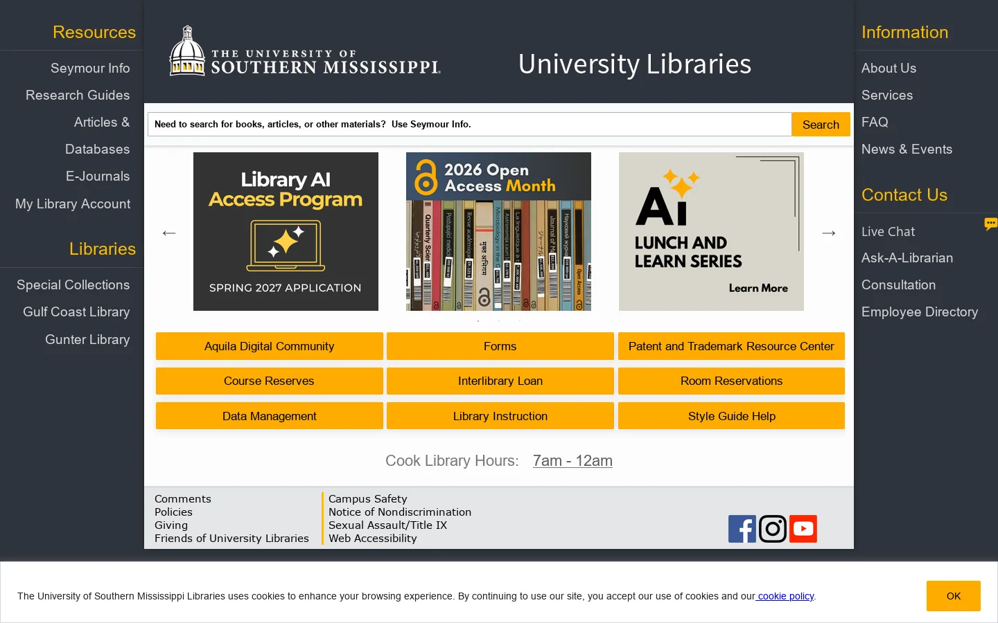 University of Southern Mississippi Homepage screenshot
