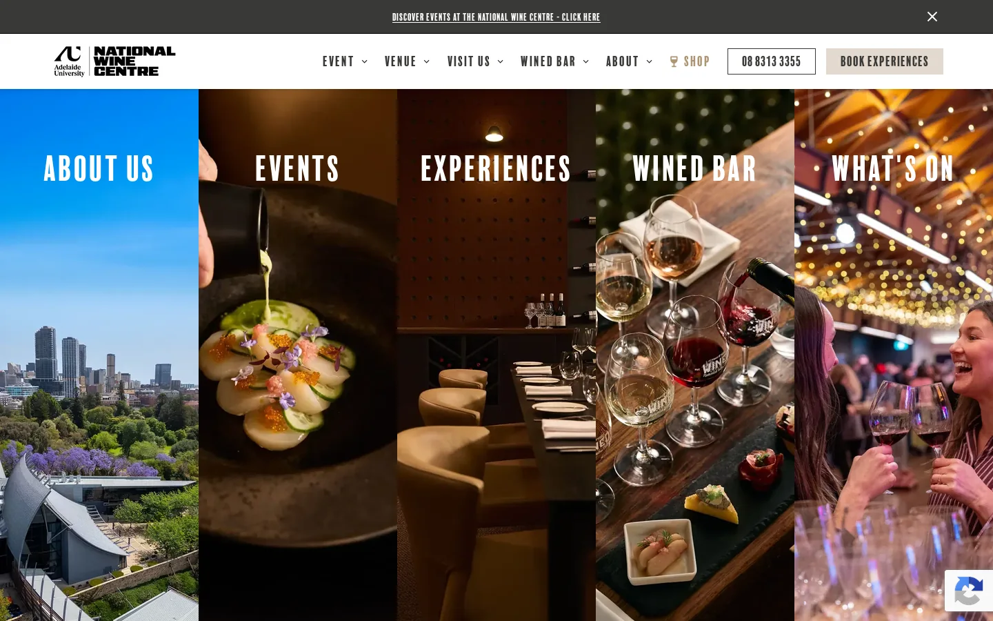 National Wine Centre of Australia Homepage screenshot