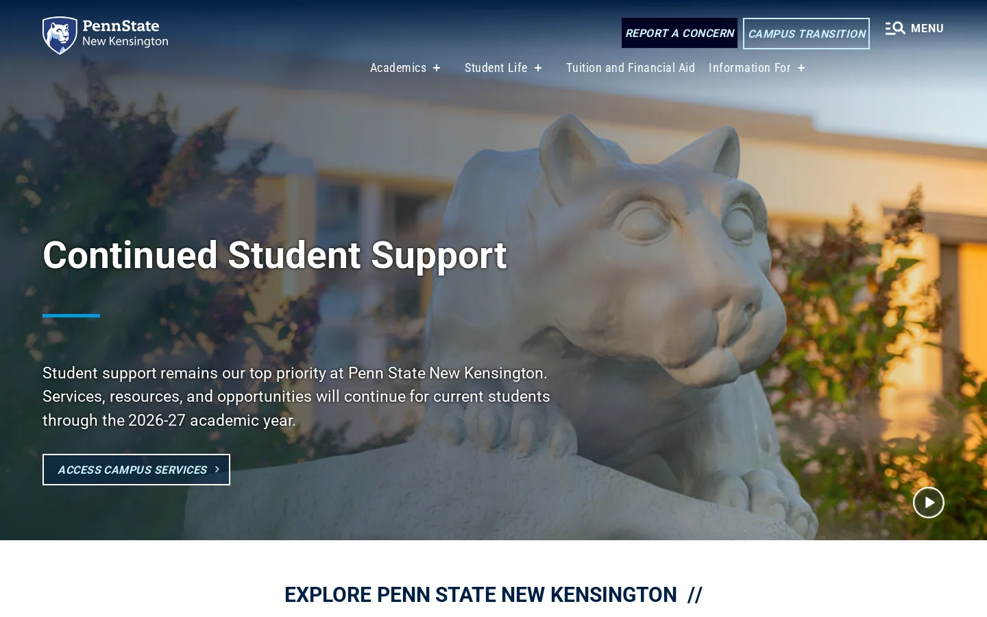 Penn State New Kensington Homepage screenshot