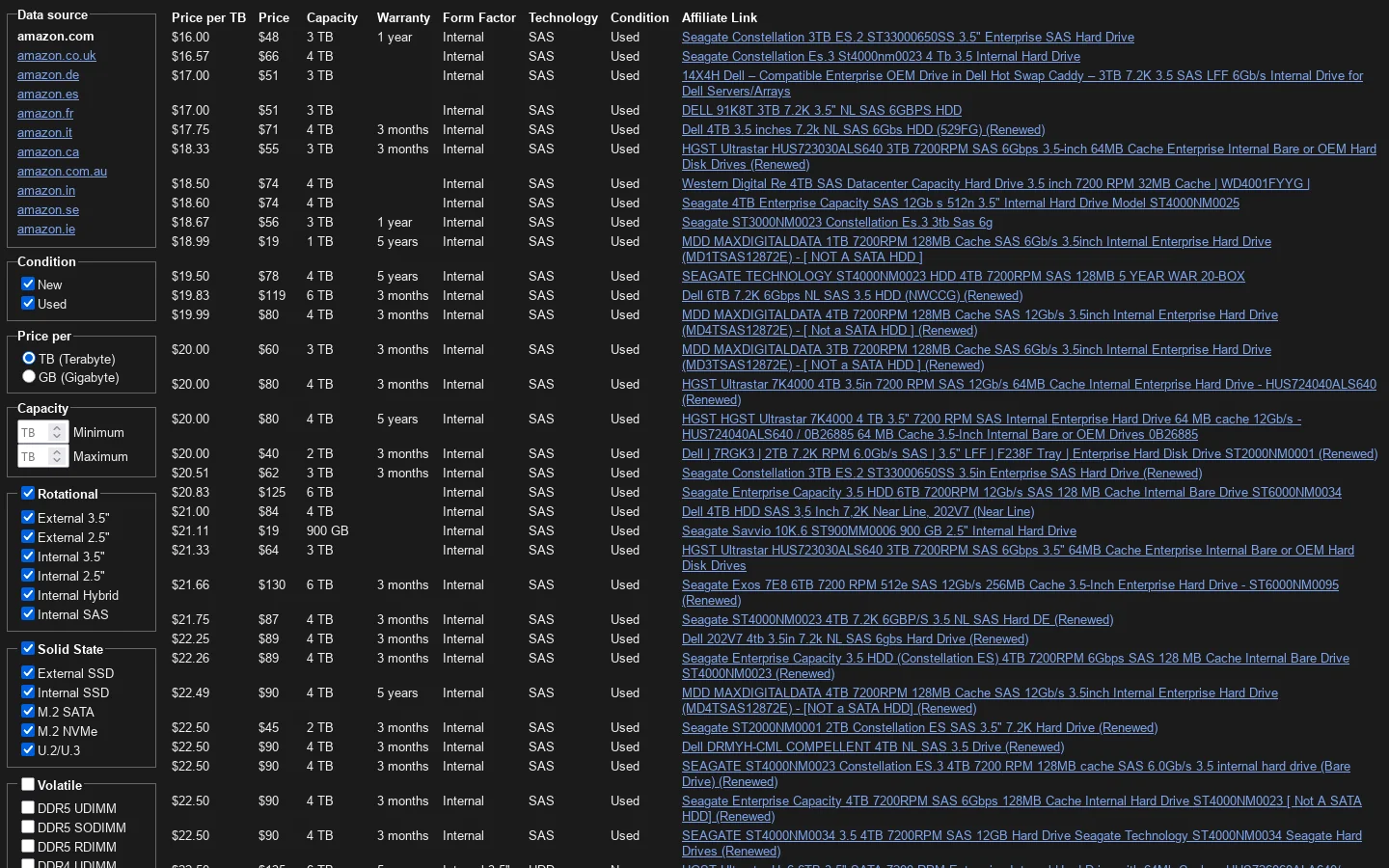 Disk Prices (US) Homepage screenshot