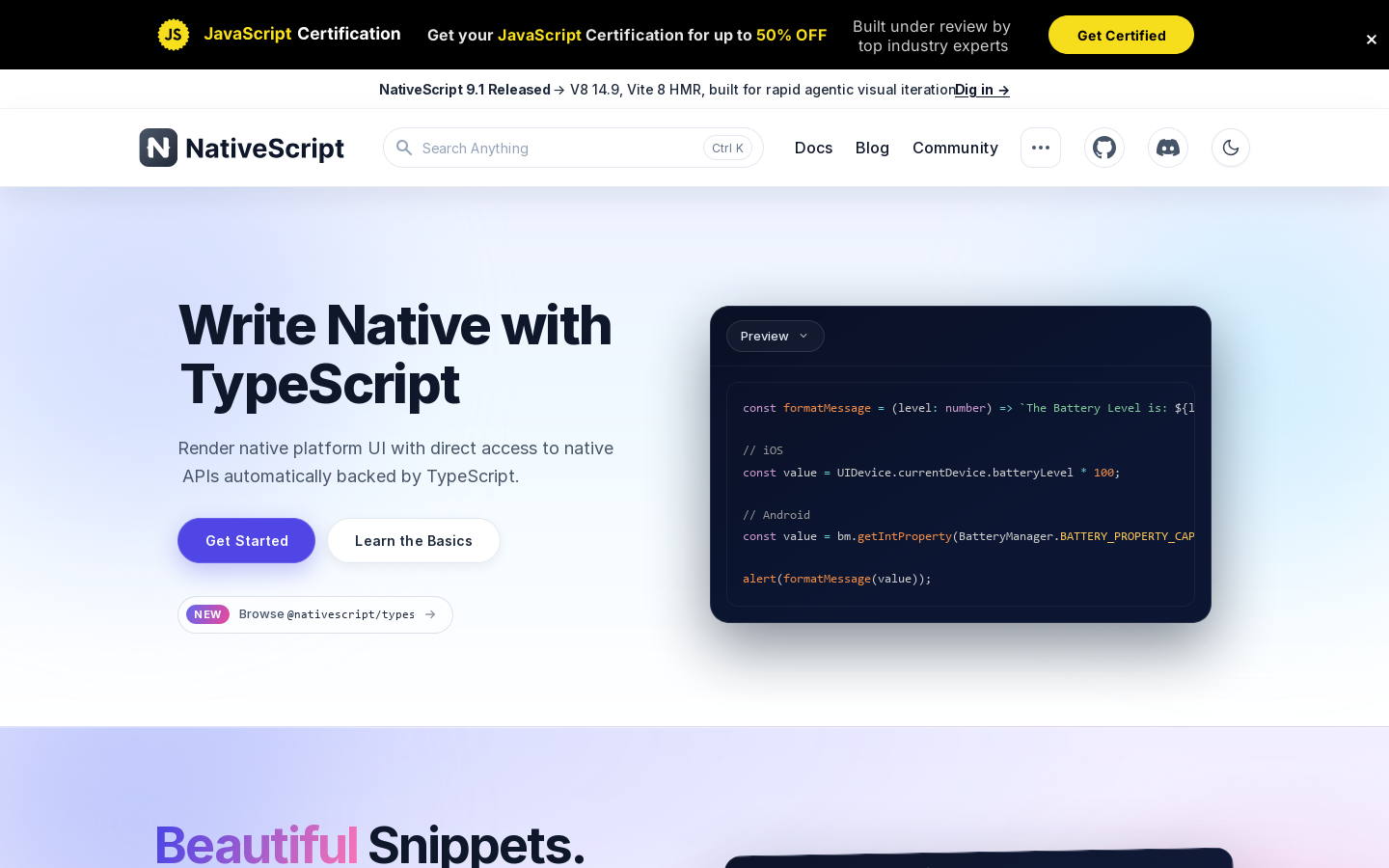NativeScript Homepage screenshot