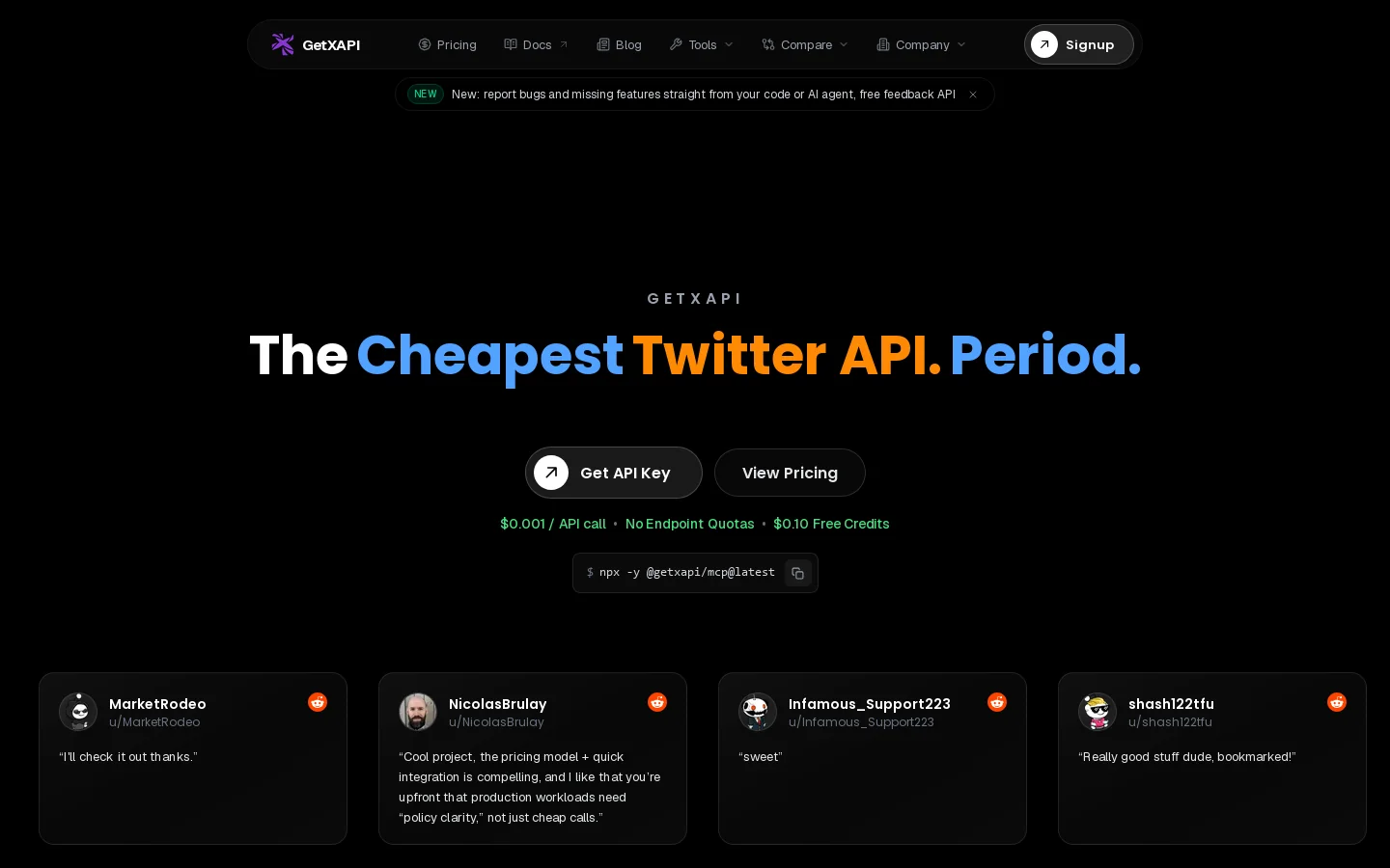 GetXAPI Homepage screenshot