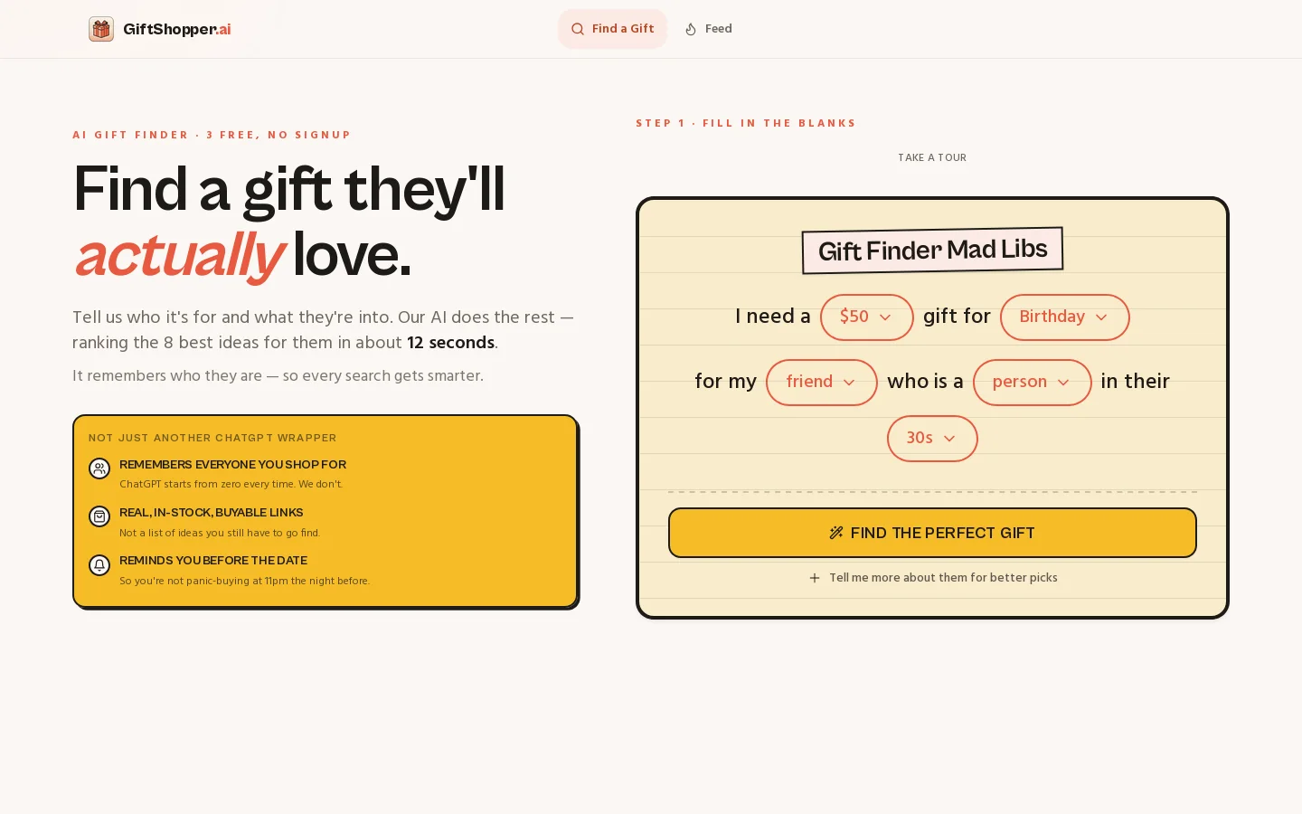 GiftShopper.ai Homepage screenshot