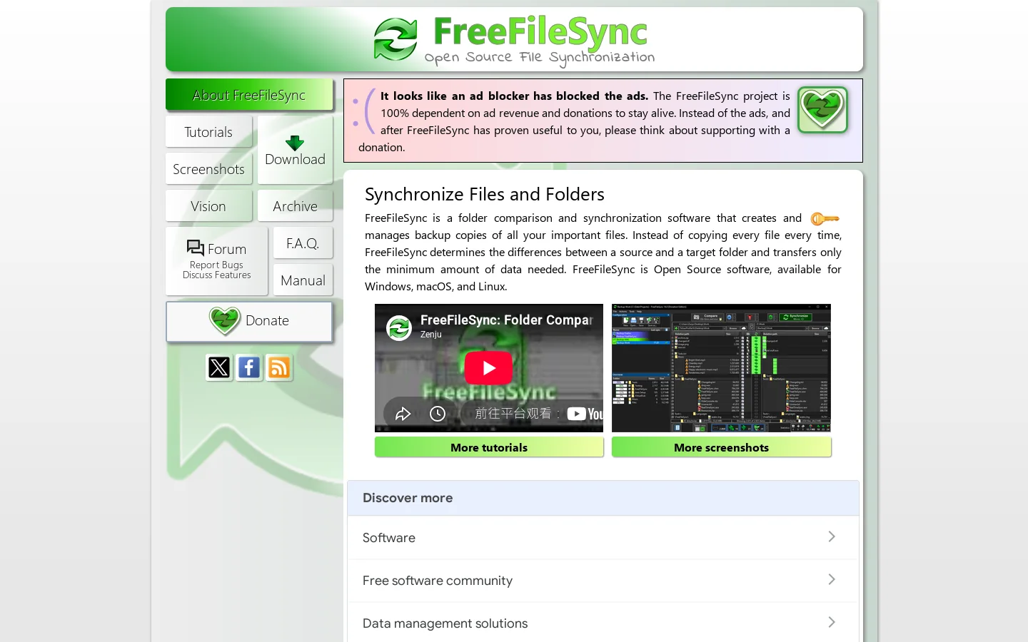 FreeFileSync Homepage screenshot