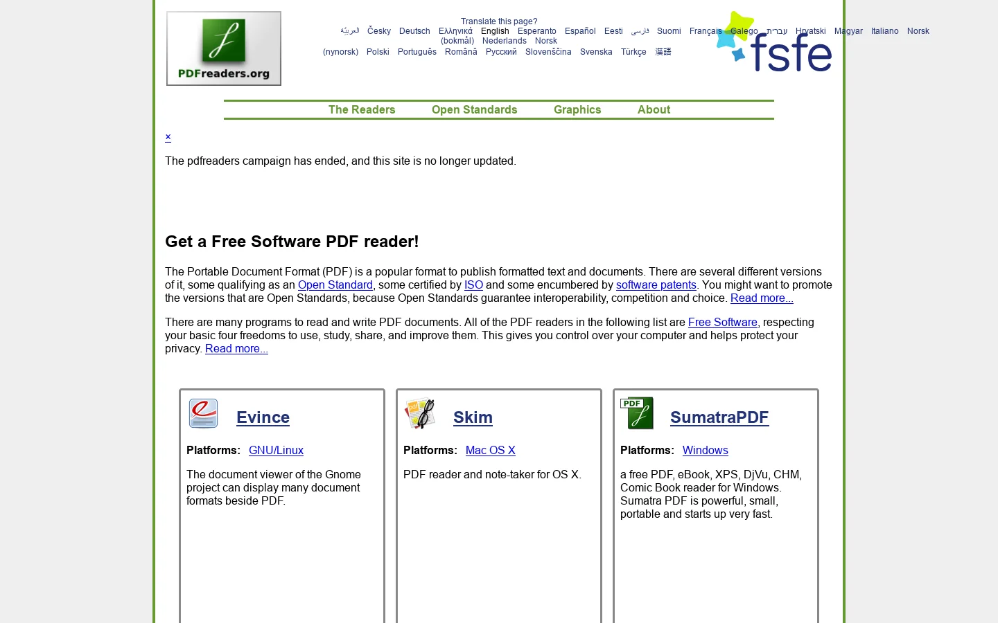 Get a Free Software PDF reader! Homepage screenshot