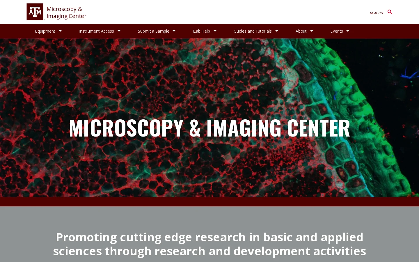 Microscopy and Imaging Center Homepage screenshot