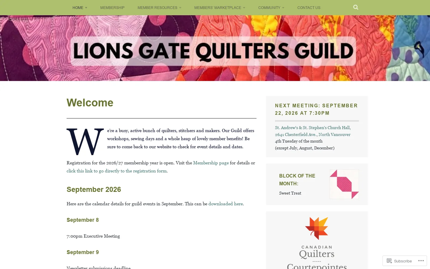 lionsgatequiltersguild.com Homepage screenshot