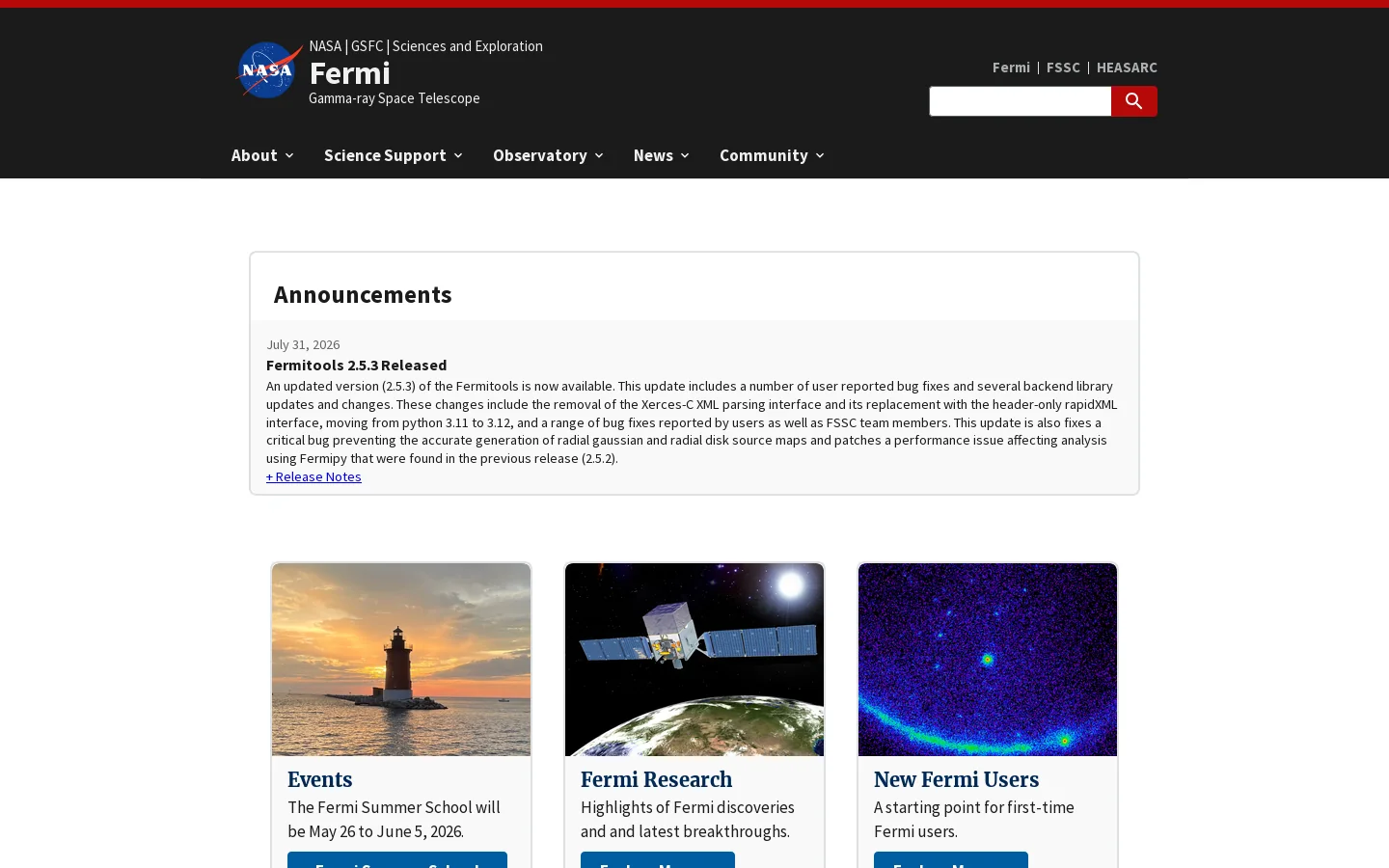 Fermi Portal Homepage screenshot