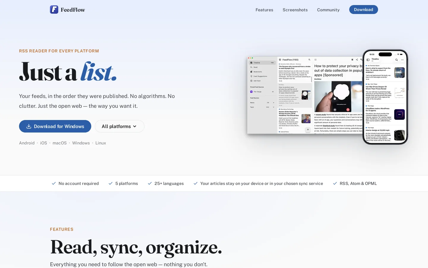 FeedFlow Homepage screenshot