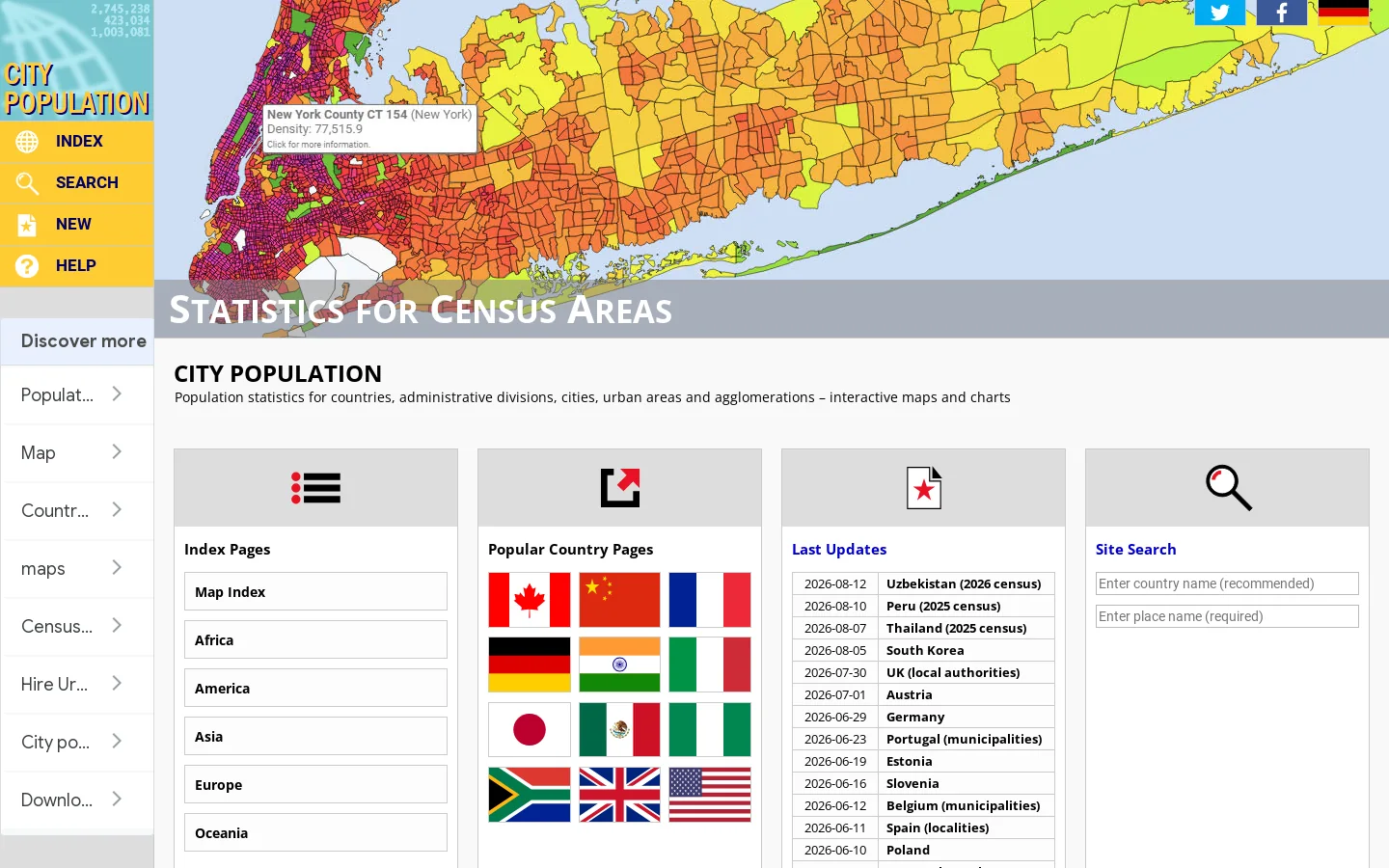 City Population Homepage screenshot