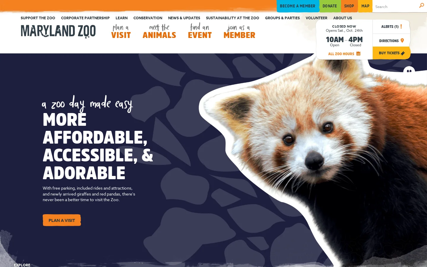 The Maryland Zoo in Baltimore Homepage screenshot